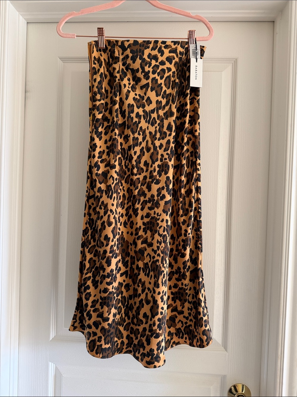Babaton Leopard-Print Satin Midi Skirt - Brown & Black